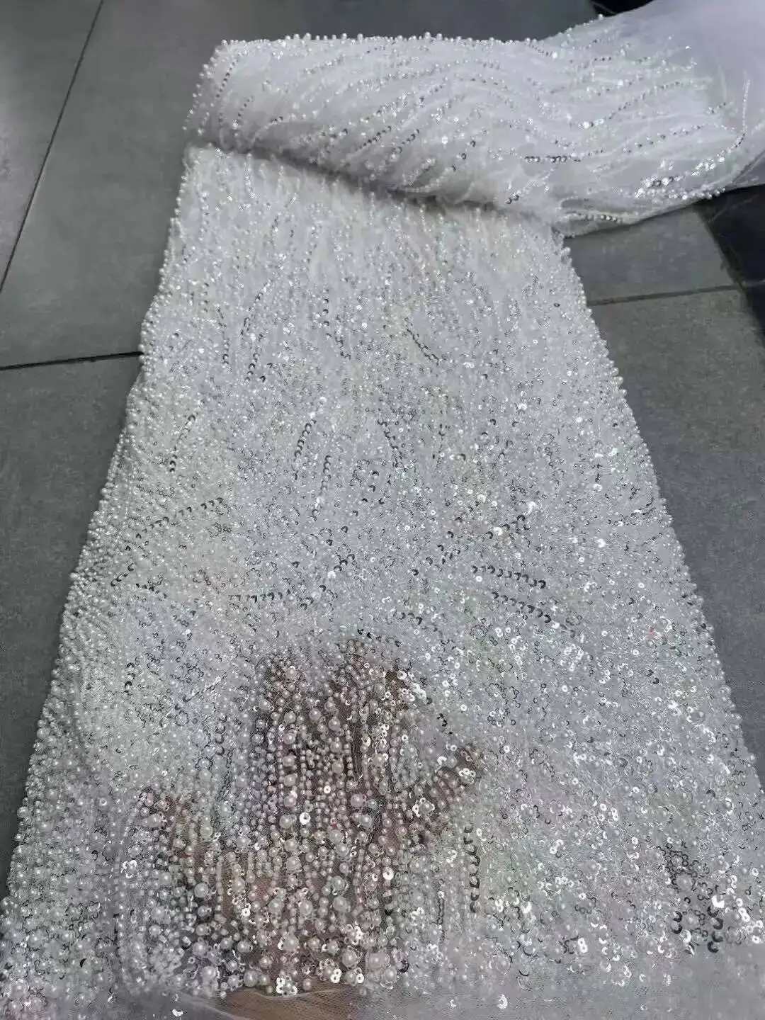 

Sequins Lace Fabric 5 Yards Party Bridal Dubai Handmade Crystal Beads New High Quality Luxury African Beaded Tulle Sequence