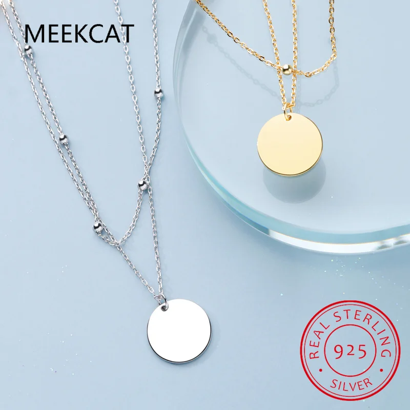 Minimalist Sequins Little Ball Pendant Necklace for Women Gift Sterling Silver 925 Double Chain Necklace Fine Jewelry