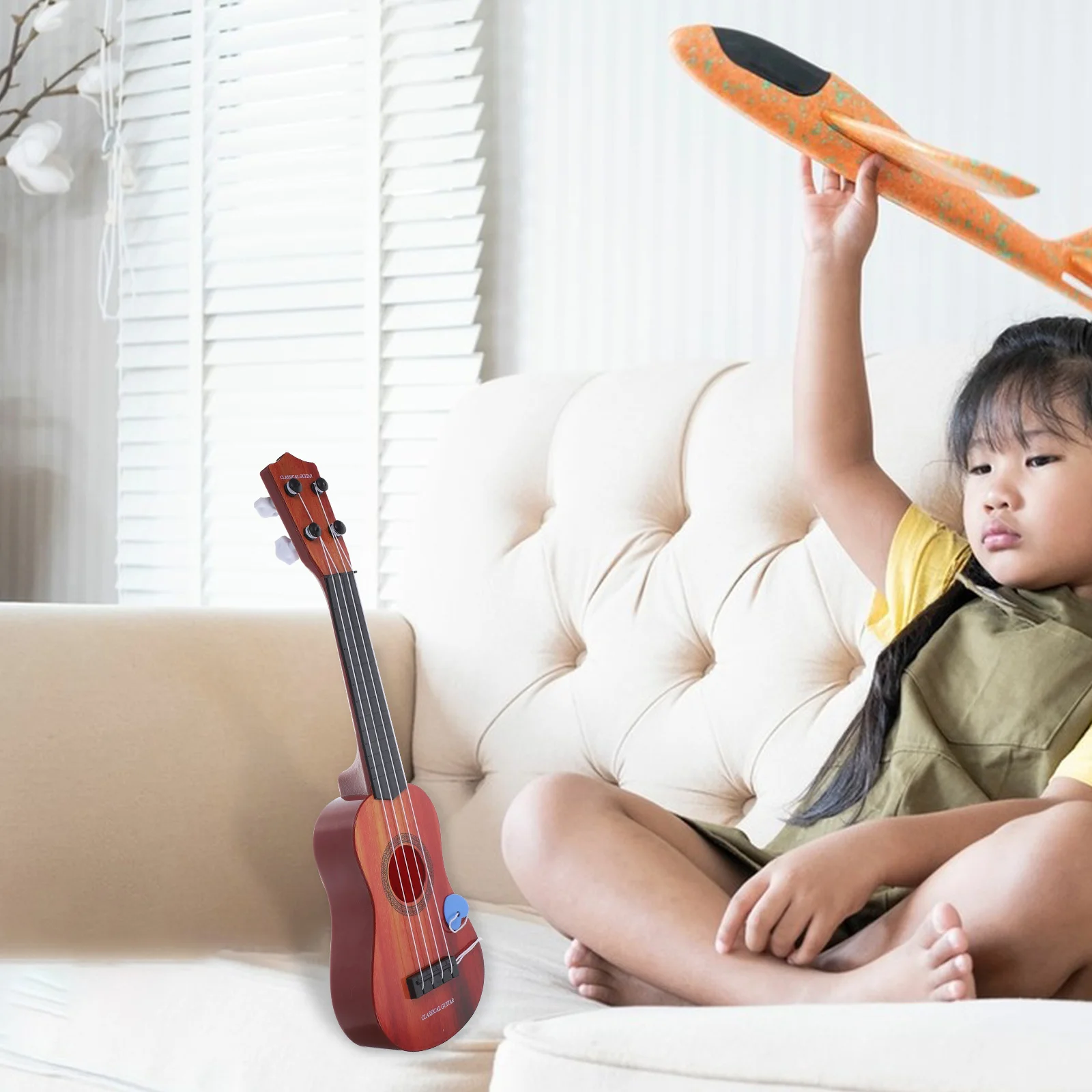 Guitarra de juguete para niños, juguetes para niños, Mini ukelele para principiantes, instrumento Musical de plástico clásico de madera para niños pequeños