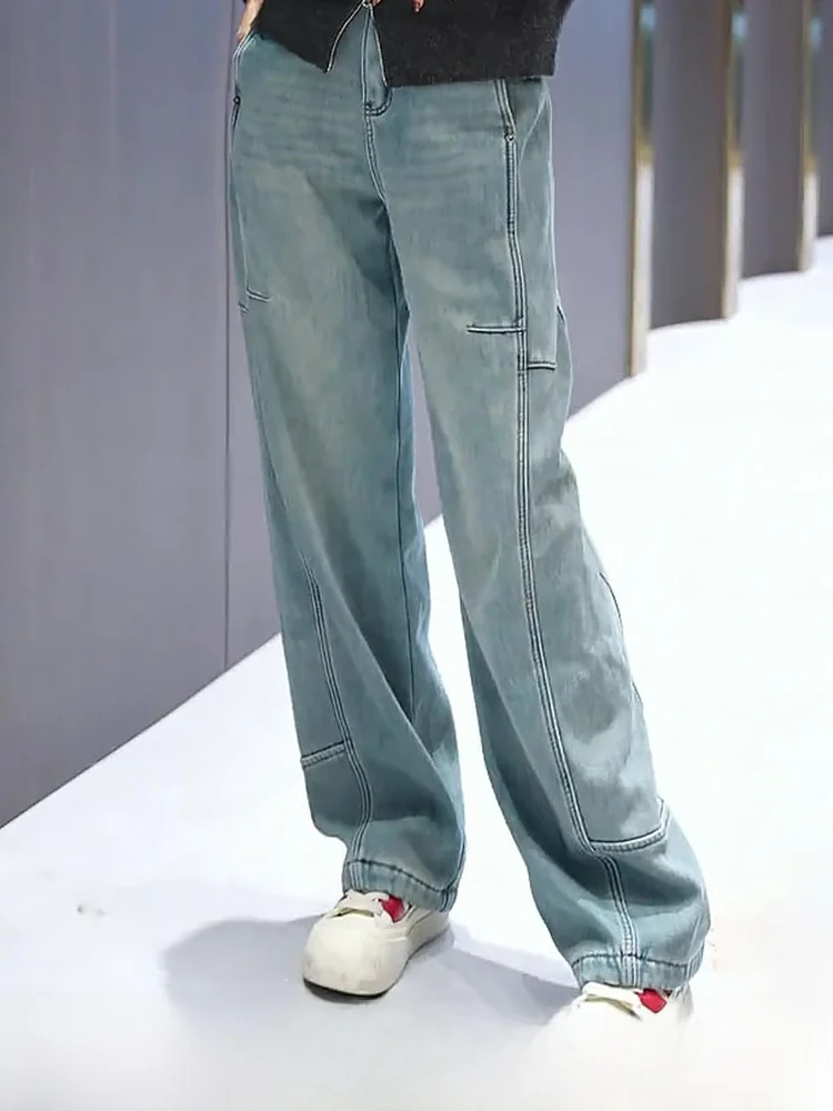 

Ретро-джинсы прямого кроя светло-голубого цвета с флисовой подкладкой, высокой талией, утепленные, зимние, повседневные, женские, больших размеров, модные брюки-буткат