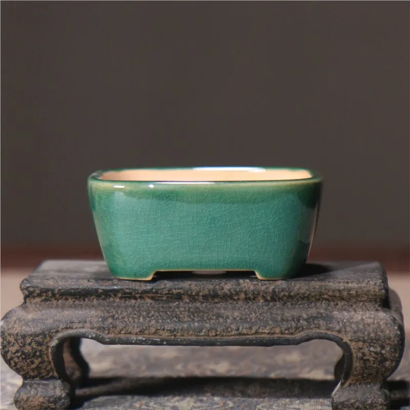 Ceramic Purple Sand Flower Pot Painted Hand-painted Glazed Japanese Square Ceramic Bonsai Pot Mini Succulent Flower Pot LF113