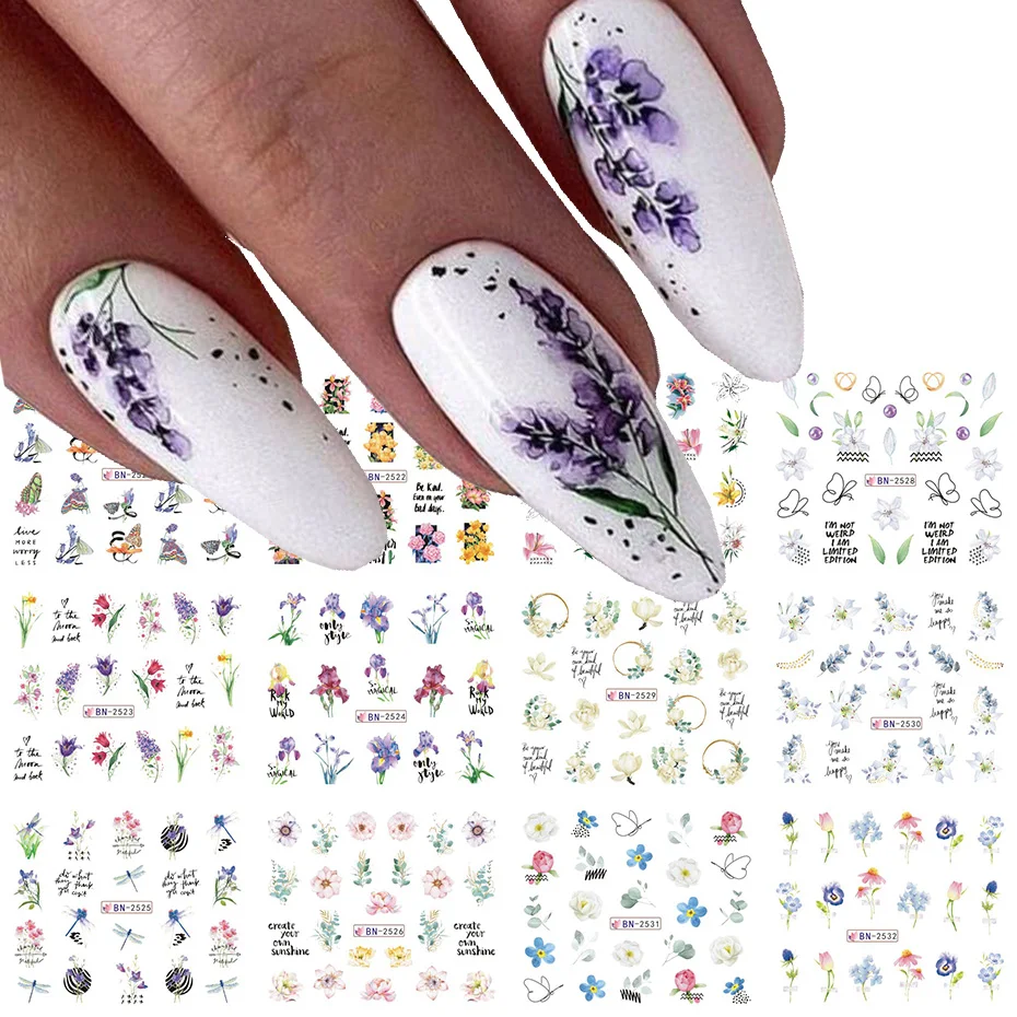 12Patterns Russian Letter Nail Water Decals With Inscriptions Girl  Black White Tattoo Slider Sticker Geometry Transfer Stickers