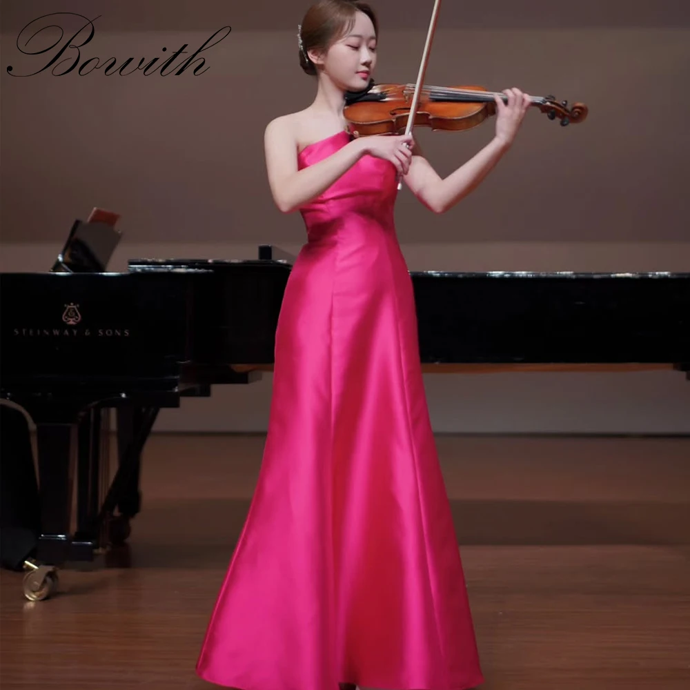 

Bowith Korean Fuchsia Satin Evening Dresses One-Shoulder Mermaid Formal Dress for Special Occasion Women Performance Gown