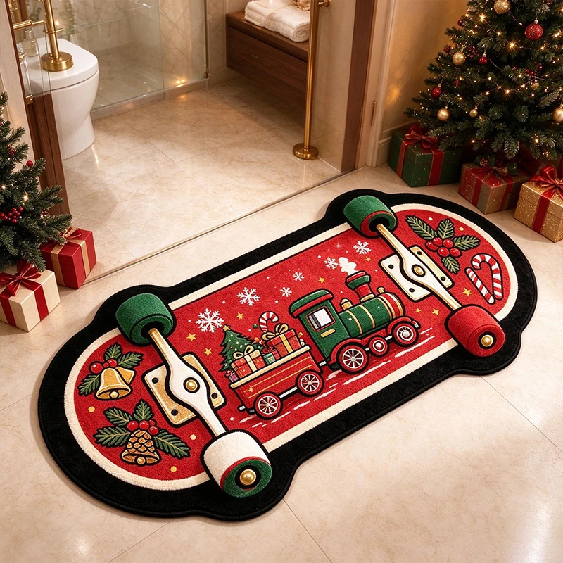 Skateboard Design Christmas 3D Printed Rectangle Mat Santa Christmas Rug Decor Welcome Door Mat Winter Home Decor Christmas Gift