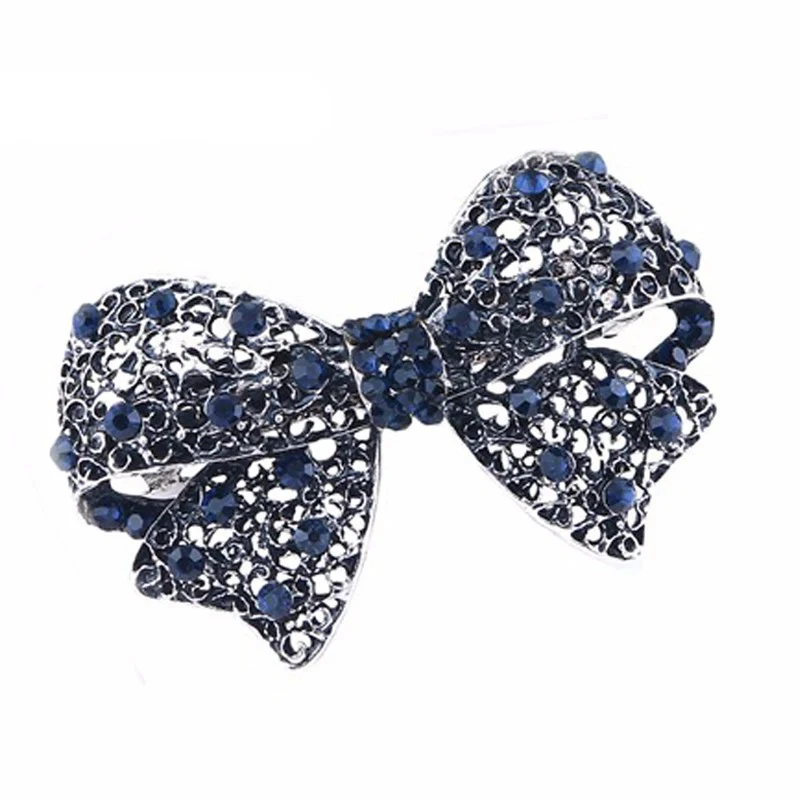 Vintage Retro Navy Crystal Bow Hair Clip Blue Rhinestone Barrette For Women Girls Hair Accessories