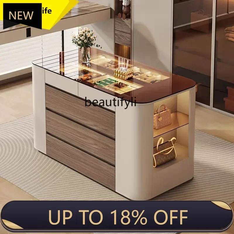 

P178 Italian Style Light Luxury Jewelry Cabinet Bedroom Bedside Display Cabinet Cloakroom Household Floor-standing 5