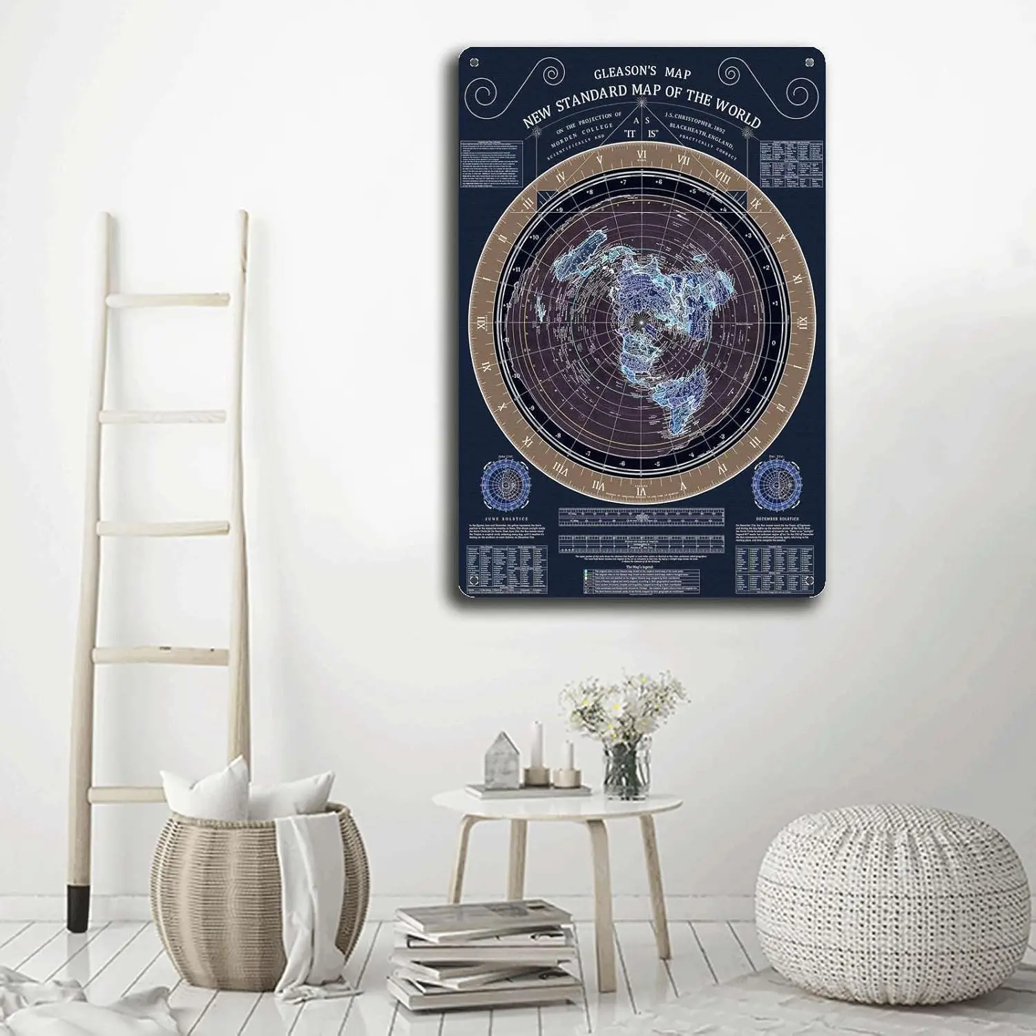 Metal Tin Signs Gleason 2023 New Standard World Map Flat Earth Map Navy And Gold Variants Suitable for Office Home Classroom Bat