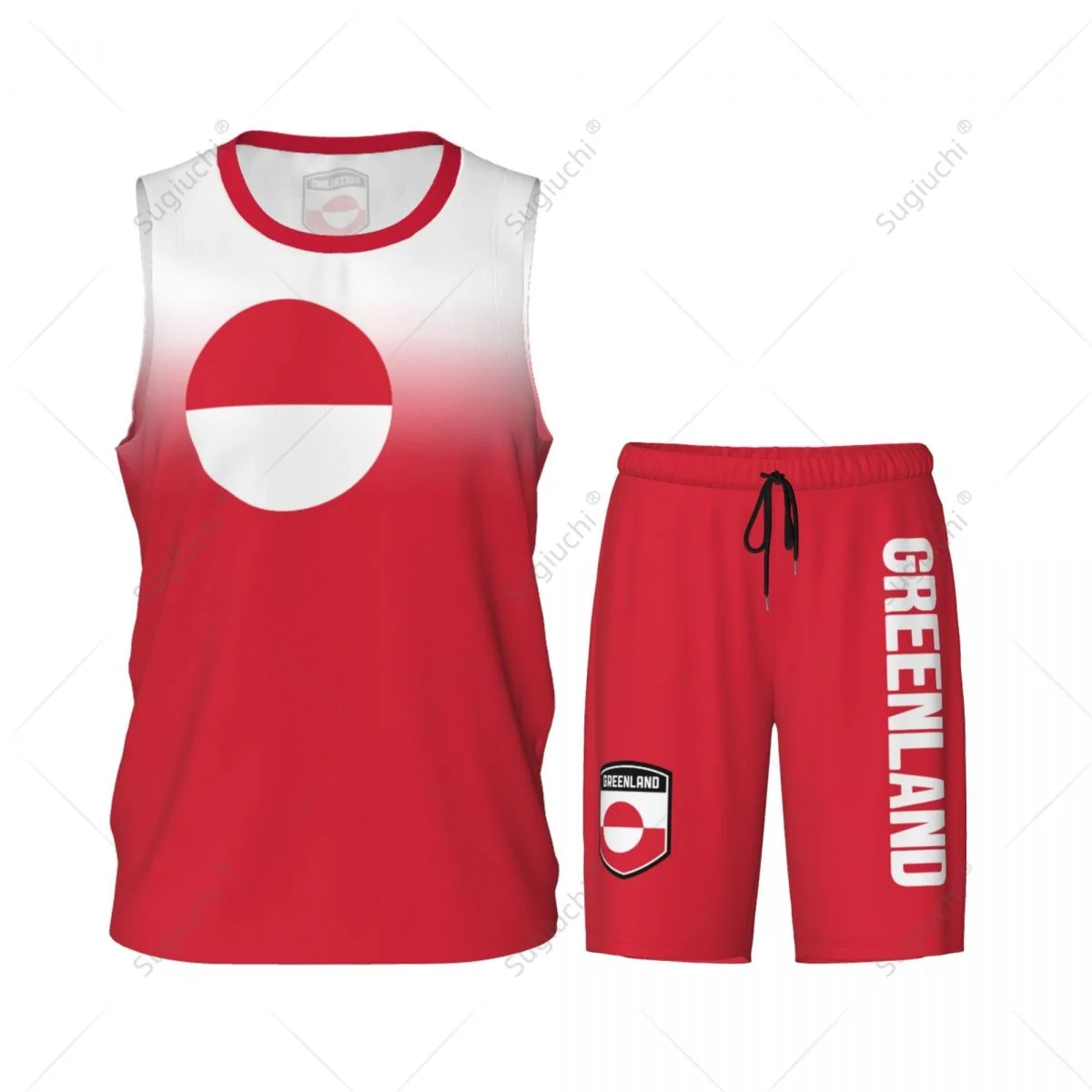 Men Greenland Flag Basketball Jersey Set Mesh Shirt & Pants Sleeveless Exclusive Team-up Custom Name Nunber Unisex