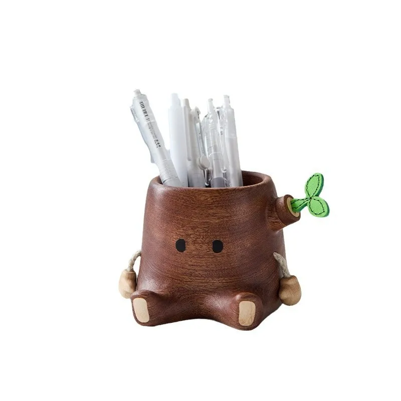 

Creative cute office desktop pen insert ornament study home gift solid wood storage ornament