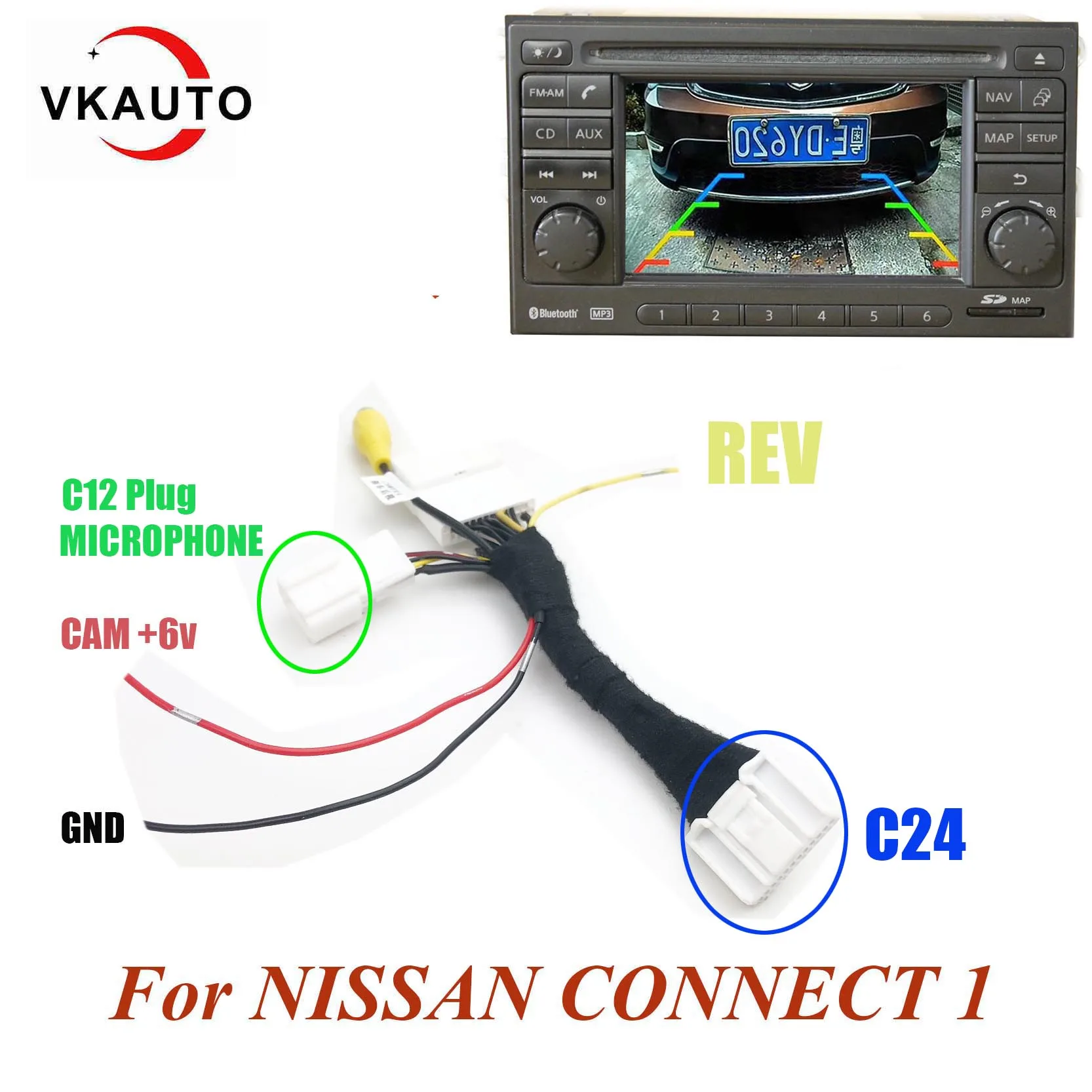 Vkauto C24 pins adapter Cable For NISSAN CONNECT 1 LCN1 Altima Micra K12 Note E11 Qashqai J10 X-Trail T31 Juke F15 Cube add Cam