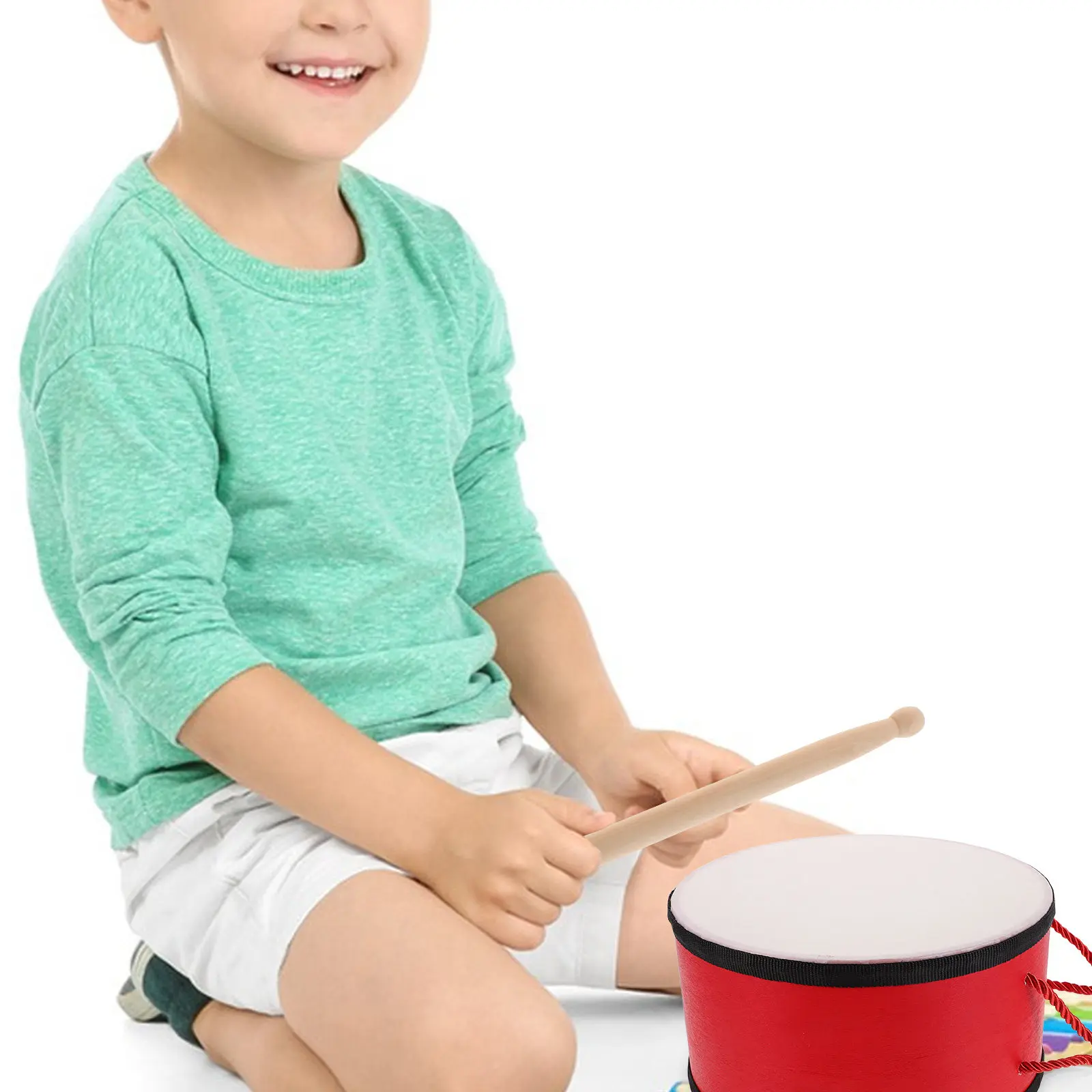 オルフ楽器赤色ハンドヘルド両面ドラムポータブルドラム木製パーカッション教育ツール初心者に優しい