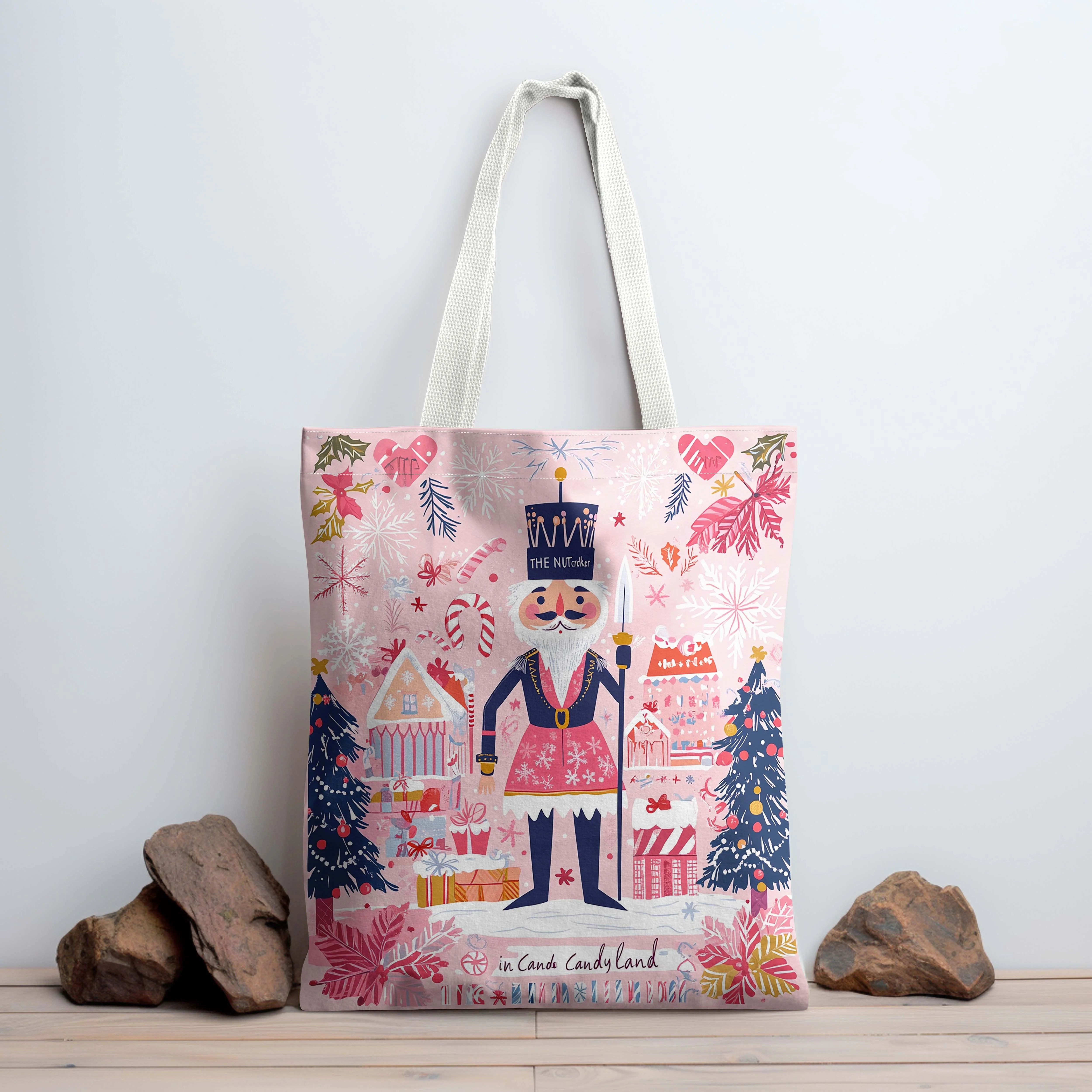 Chic Pink Nutcracker & Candyland Canvas Tote Bag - Durable,Spacious Shoulder Bag for Everyday Use, Stylish Shopping Handbag