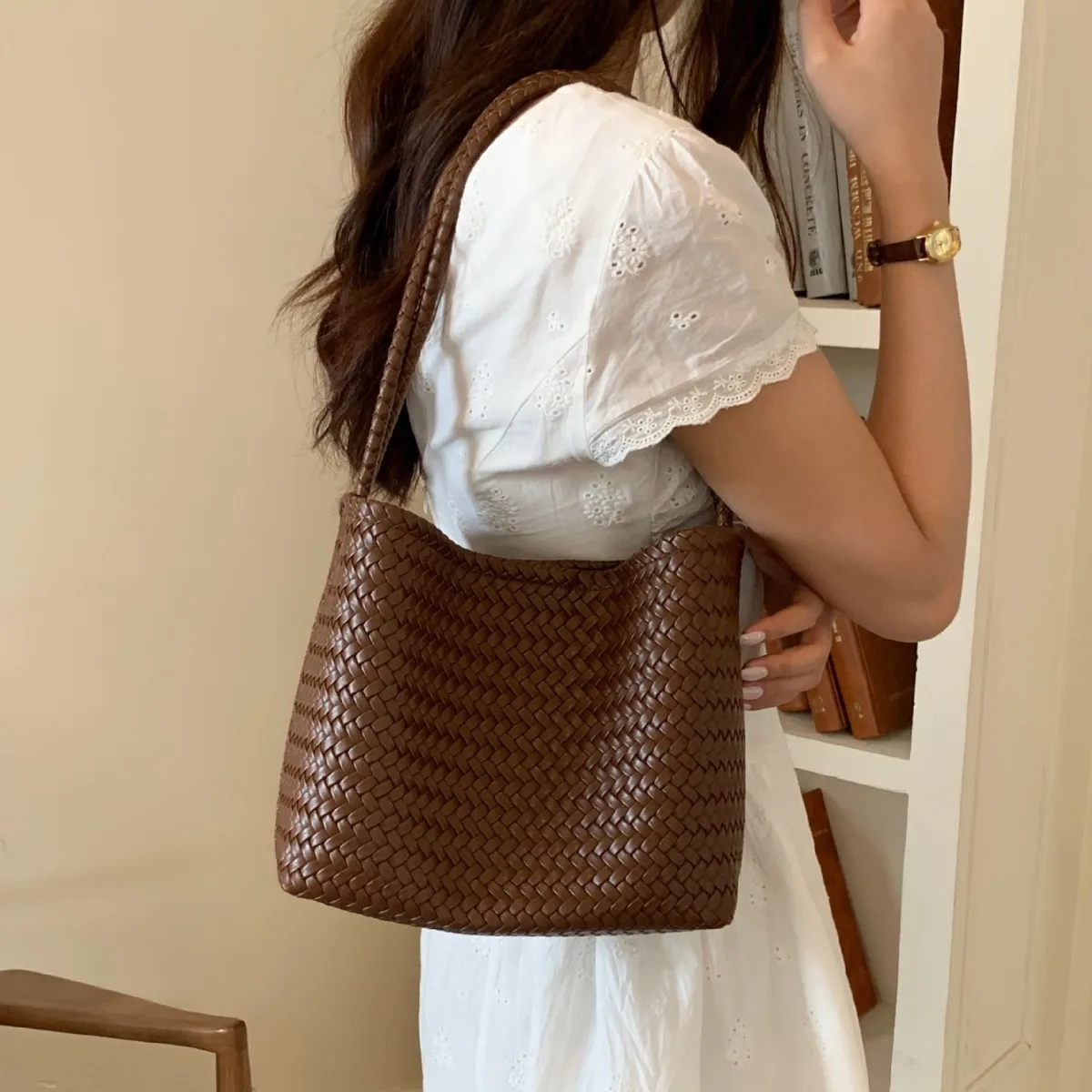 CGCBAG Vintage Weaving Women Shoulder Bag Lage Capacity Designers Luxury Tote Bags High Quality PU Leather Female Crossbody Bags