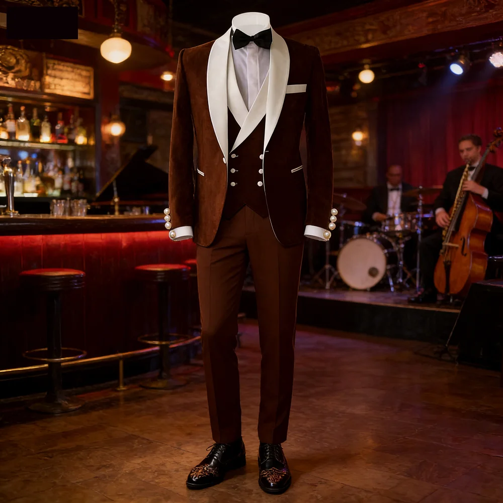 

Men's 3-Piece Slim Fit Tuxedo Wedding Suit Formal Business Party Blazer Jacket Lapel Coat Vest Pants for Groom Groomsmen