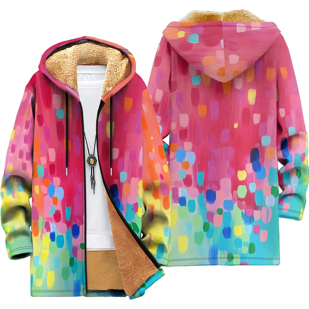 Chaqueta acolchada de algodón con estampado de plumas para hombre, ropa de invierno, abrigos de plumón, garabatos de pintura de colores únicos, cremallera de bolsillo, nuevo