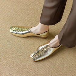 2024 New Fashion Cross-Tied Women Pumps Low Heels Genuine Leather Square Toe Casual Working Pumps Shoes Woman Concise Basic