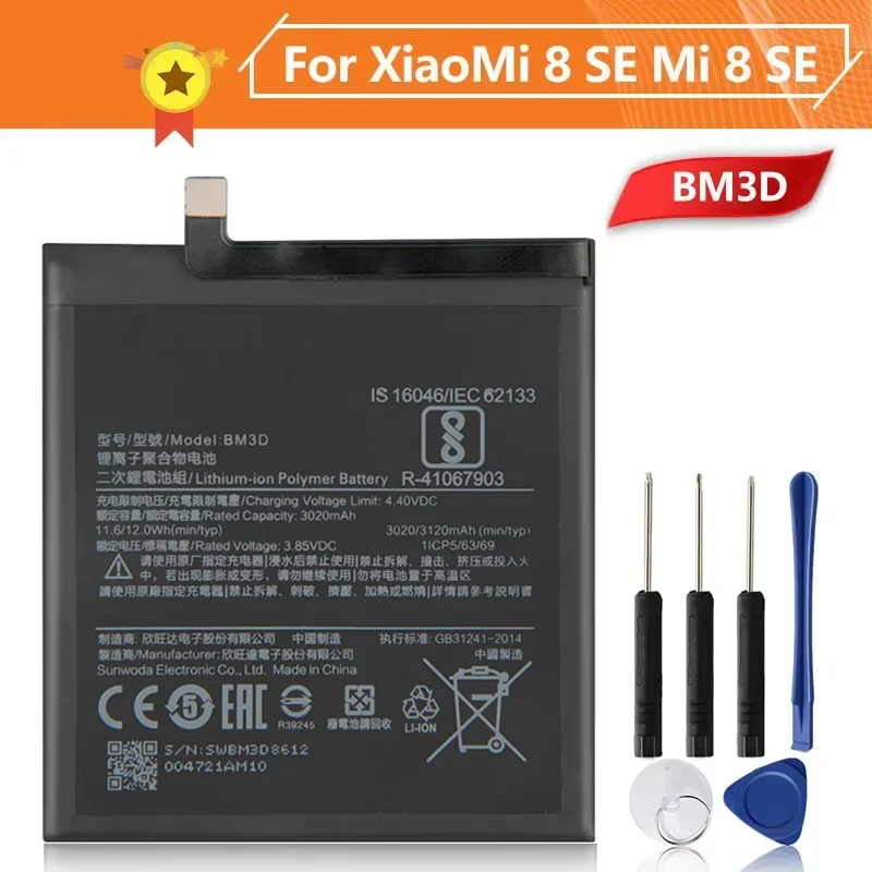 

Production in 2024 Phone Battery BM3D 3120mAh For Xiaomi 8 SE MI8 SE M8 SE Replacement Battery High Quality Batteries With Tool