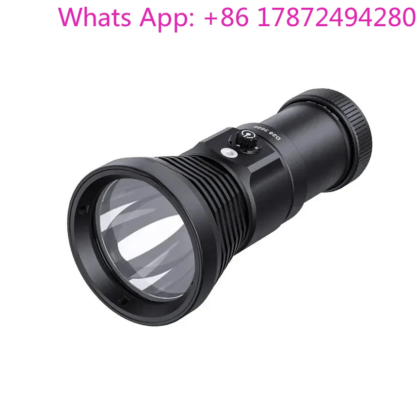High Lumen IP68 Waterproof Underwater Scuba Diving Flashlight, D28 3600 D30 4000 LED Diver Torch Light with Battery