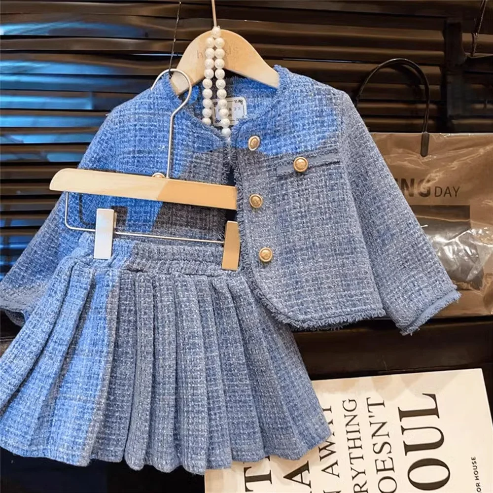 

French Blue Suit Princess Dress For Girls Party Night Birthday Skirt Elegant Performance Suitable For Children 90-140cm Costumes