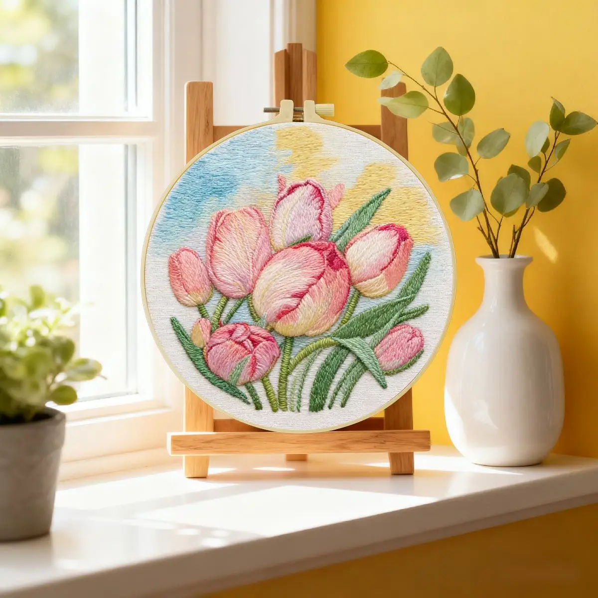 1 Stück 20X20CM/15X15CM 7,87/6,3 Zoll Pflanzen - Blumen Stickerei Starter-Kit DIY-Kit DIY-Stickerei-Set Handarbeiten Heimdekoration – Detail 1