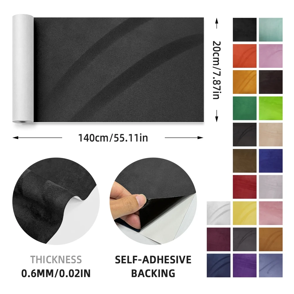 2 Pack, 20×140Cm High Elastic Self Adhesive Suede Cloth 0.6Mm, Car Inner Door Handle Refinish & Home DIY Renovation