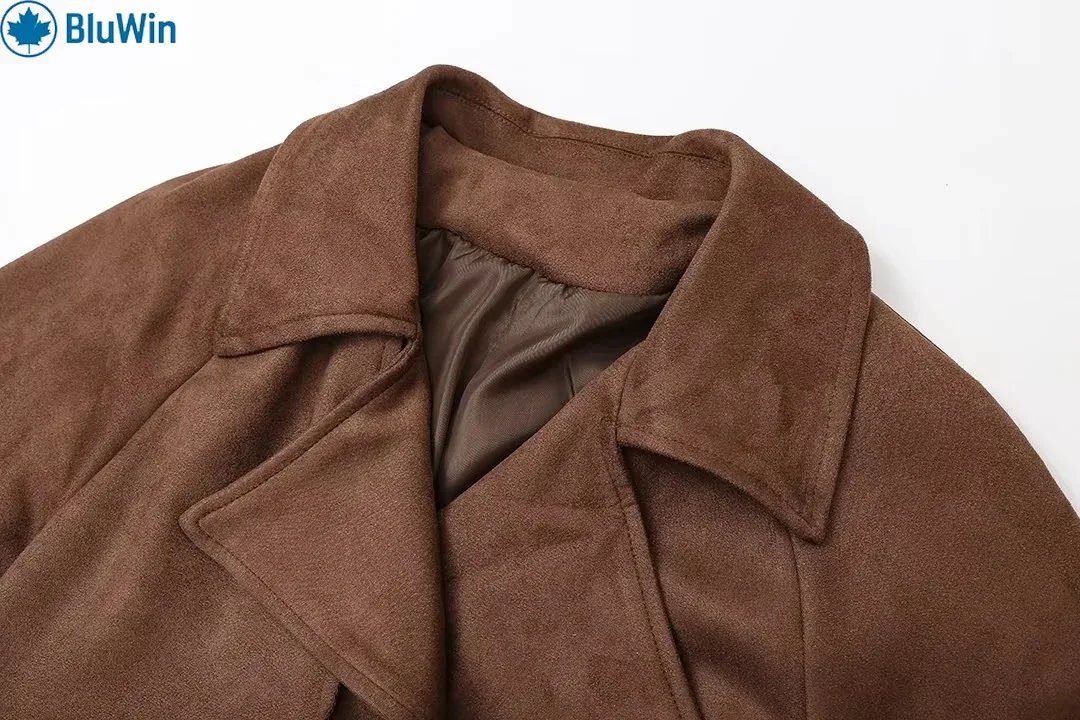 URBANCHIC Vintage-Trenchcoat für Damen – zweireihiger langer Mantel mit Gürtel, entspannte Passform, Herbst-Winter-Mantel