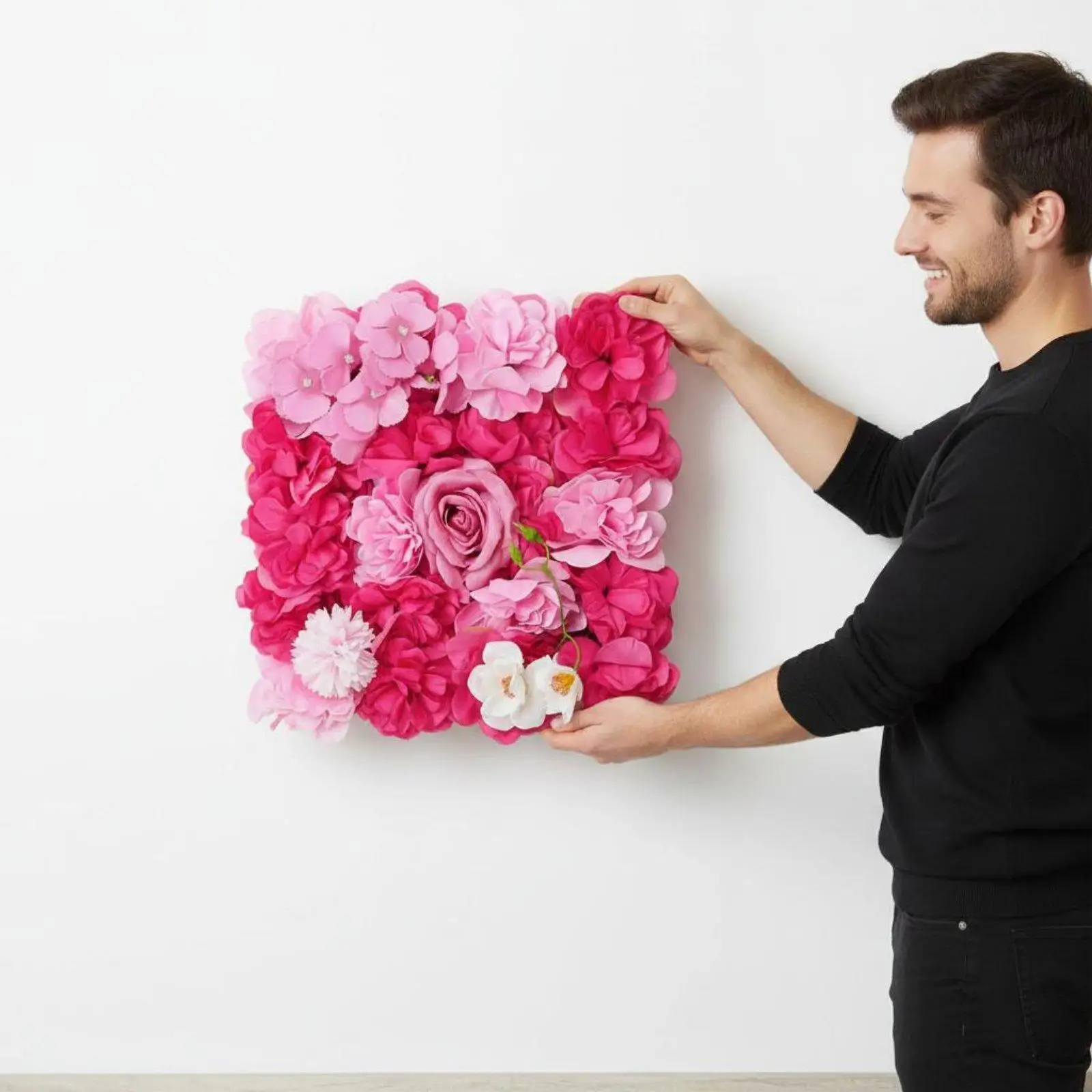 Silk Rose Wedding Wall Panel Artificial Flower Backdrop for Stage Decor Photo Booth Party
