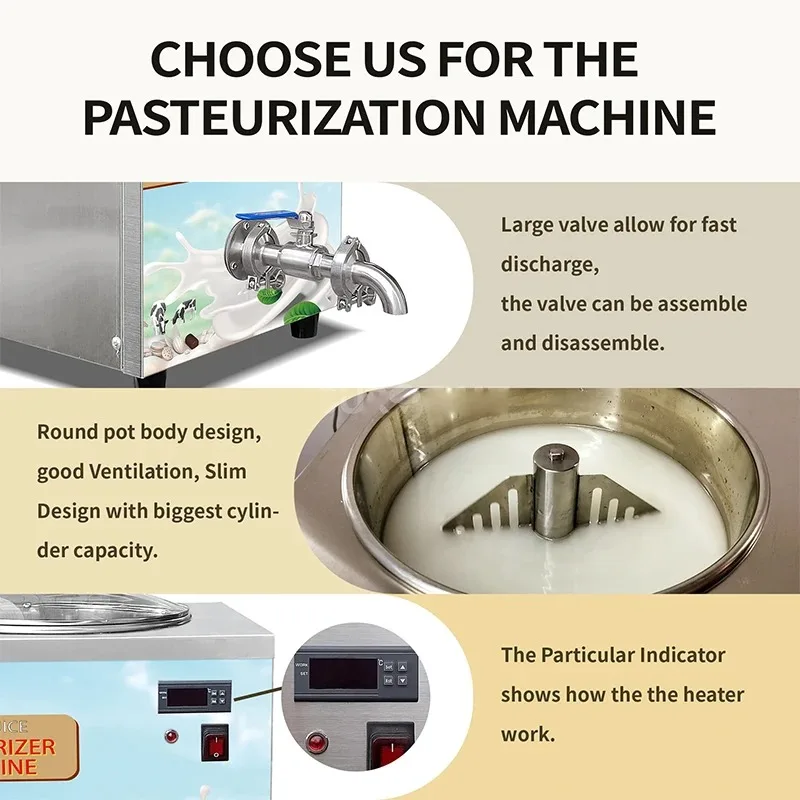 Small-Scale Fresh Milk Pasteurizer Commercial Milk & Goat Milk Pasteurizer Home-Use Juice Sterilizer 14L
