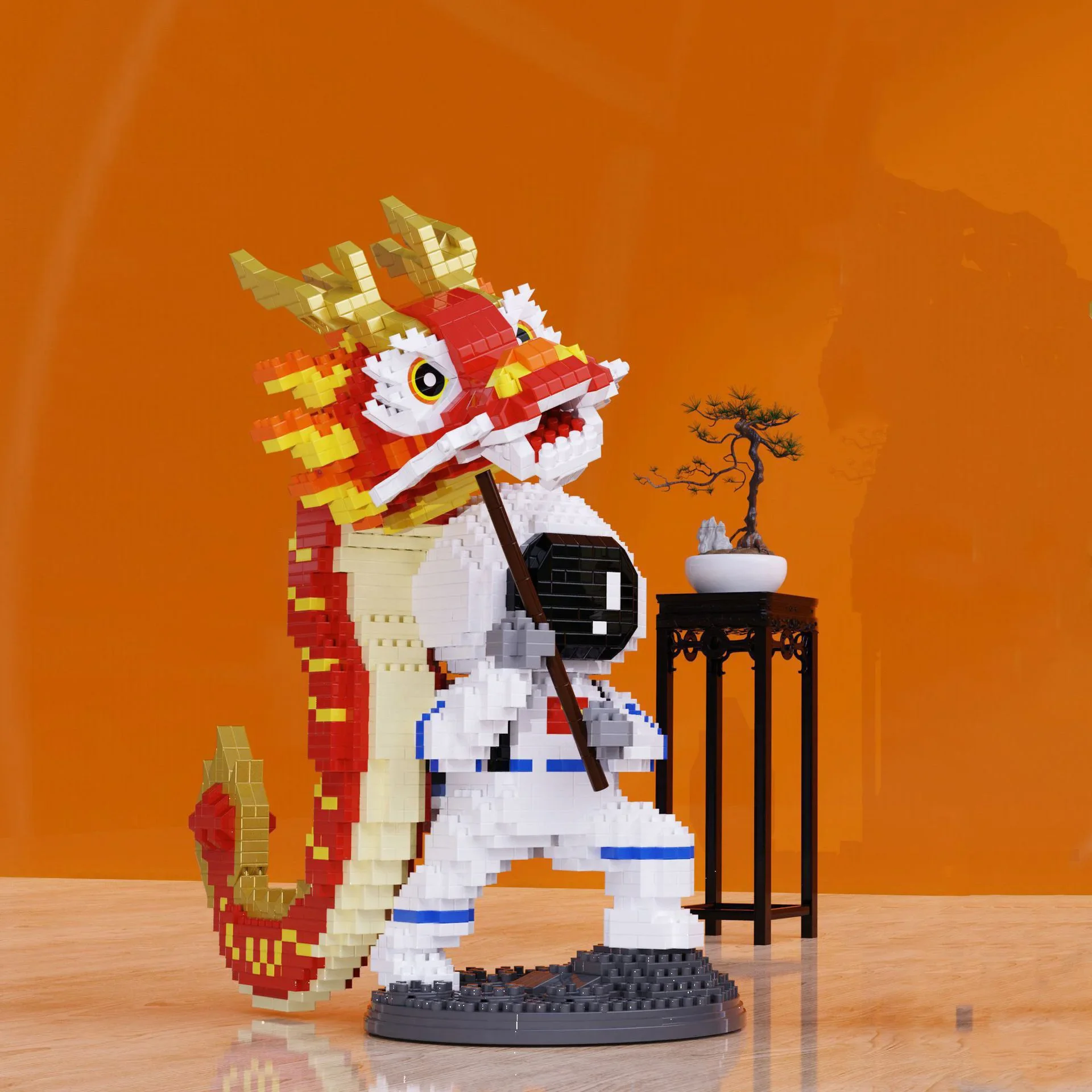 Building Blocks Astronaut Dragon And Lion Dance Chinese Traditional Culture Mini Model Micro Bricks Toy For Kids Gift 14+y