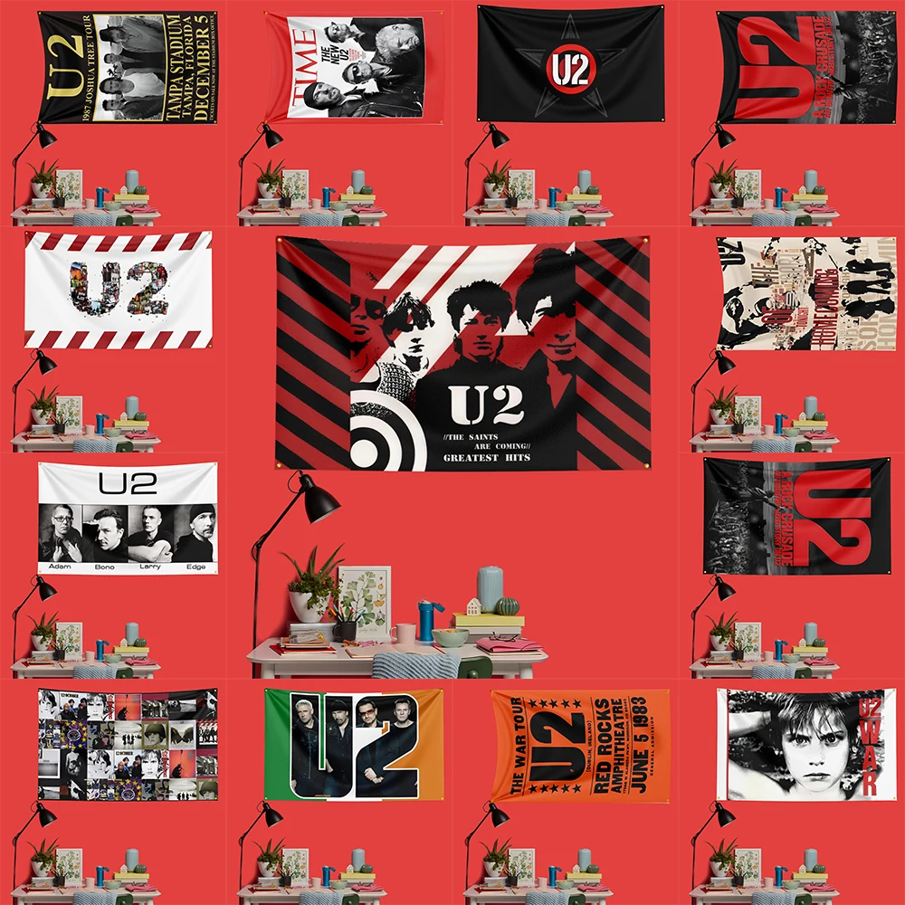 U2 Inspired Rock Music Flag 3x5 FT 90x150cm Polyester Decorative Banner Tapestry For Music Fans Bedroom Wall Decoration