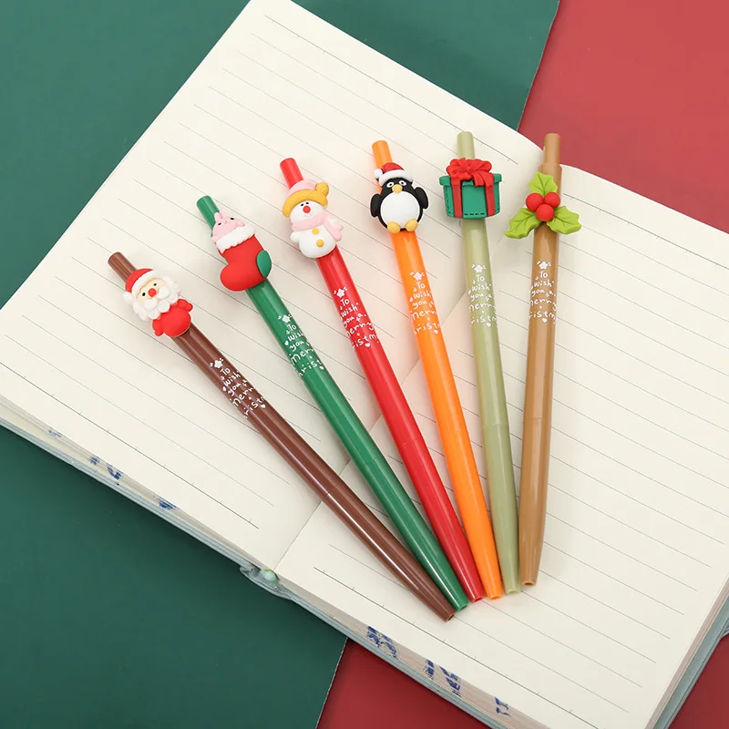 6pcs Merry Christmas Gel Pens Set Santa Claus Wish Gift 0.5mm Ballpoint Black Color Ink for Writing Office School F7229