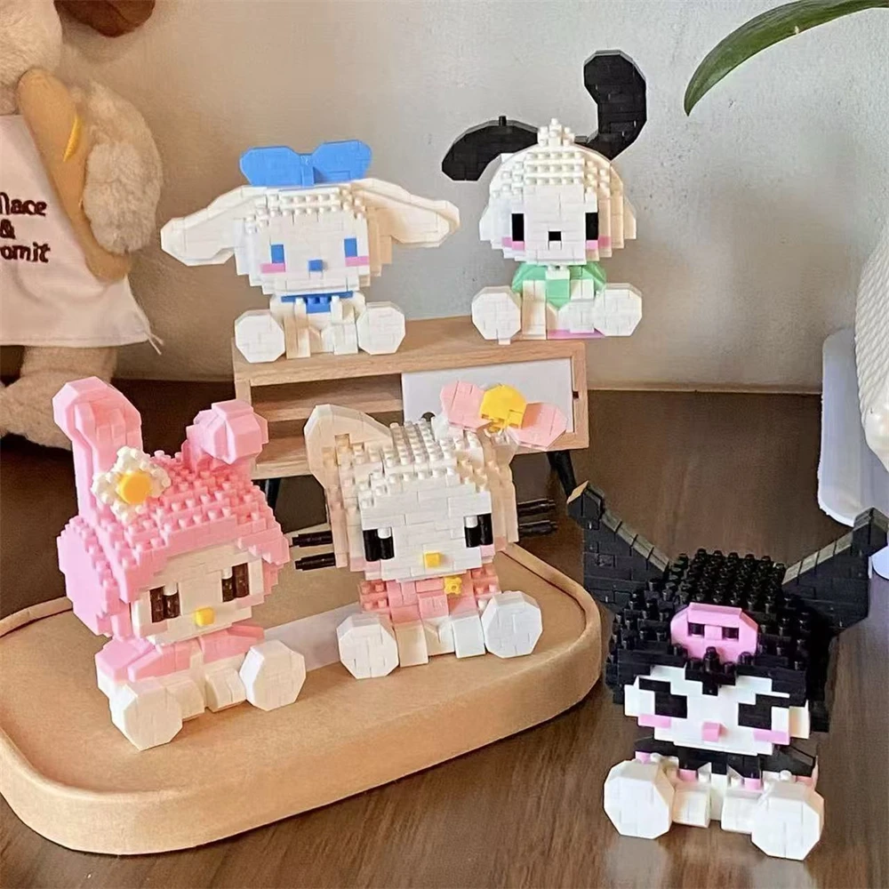 Sanrio Anime Hello Kitty My Melody, lindos bloques de construcción, muñeco de juguete, Pochacco, Cinnamoroll, Pompompurin, Kuromi, regalo de cumpleaños para niñas