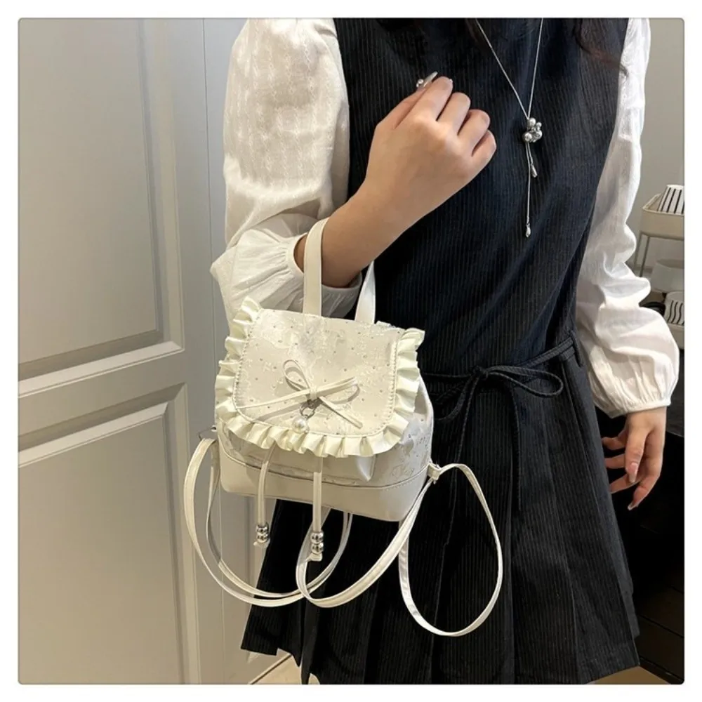 Fashion Lace Trim Butterfly Knot Backpack Polka Dot Sweet Bow Small Book Bag Lightweight Women's Backpack Women