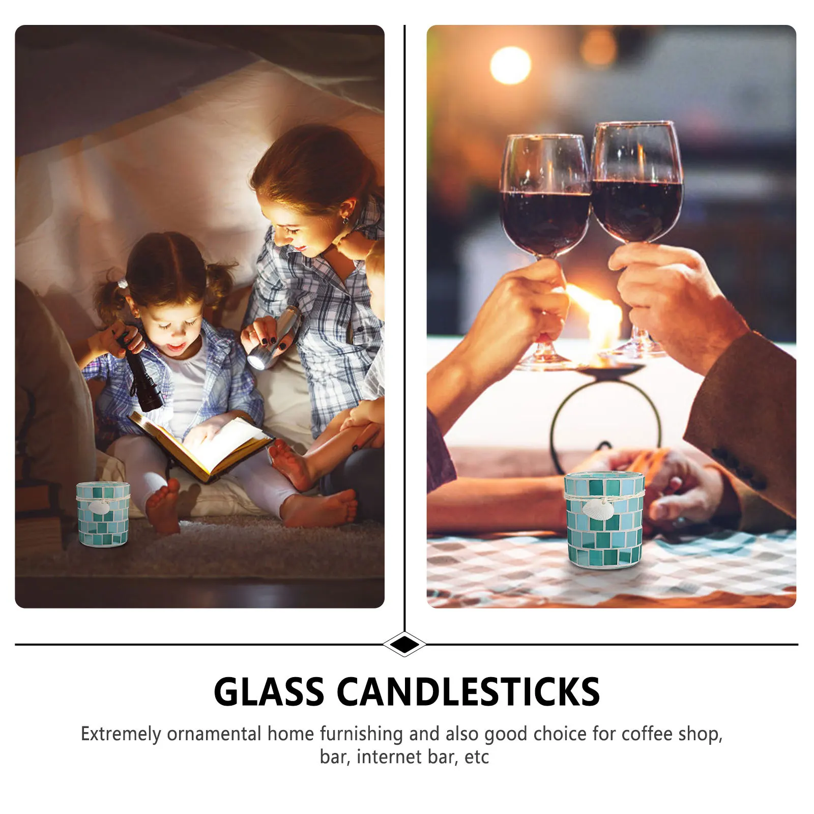 

1Pcs Glass Shell Candlestick Mosaic Holder Mediterranean Vintage Style for Home Wedding Desktop Decoration Aromatherapy