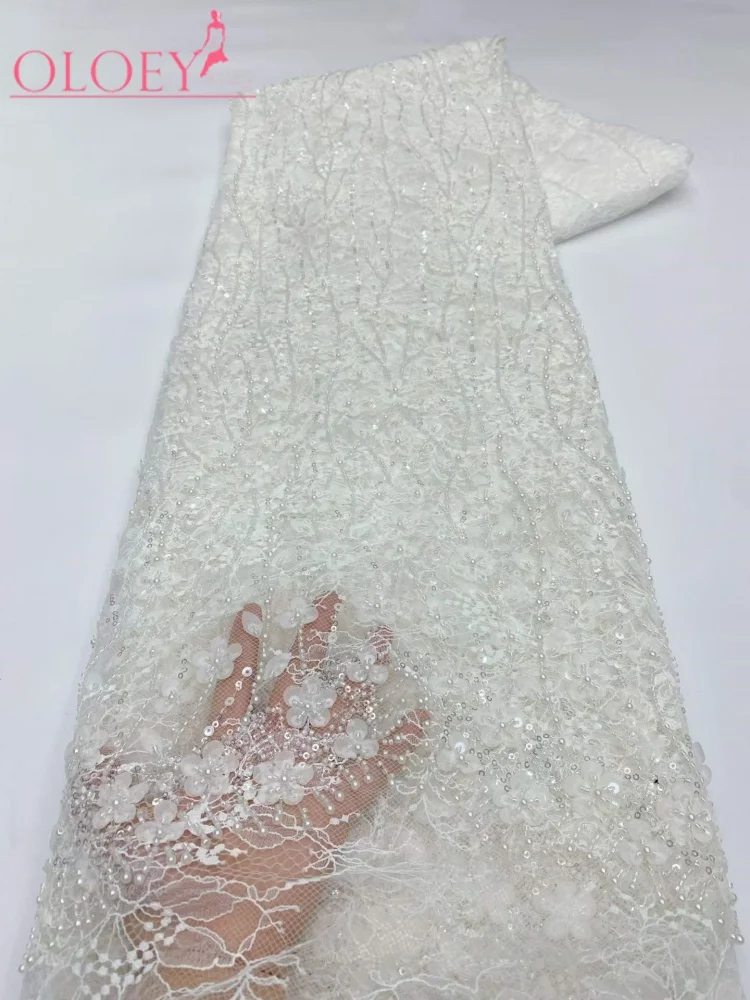 OLOEY  African Groom Embroidered Sequin Lace Fabric  French Nigerian Beaded Lace Fabric for Wedding Dress Sewing
