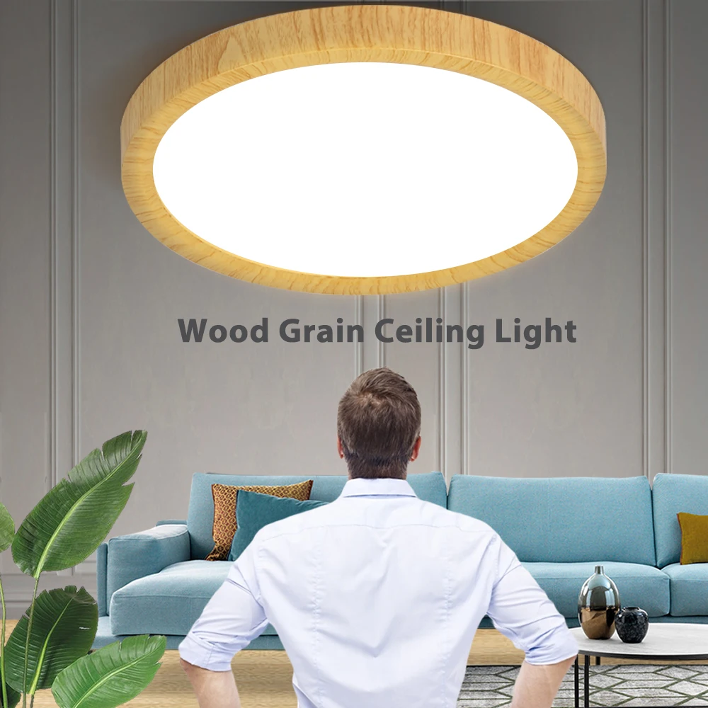 Ultra-thin Led Ceiling Lights 0.9 inch Modern Circular Ultrathin Wood Grain Ceiling Lamp 220V Bedroom Dining Room Home Light