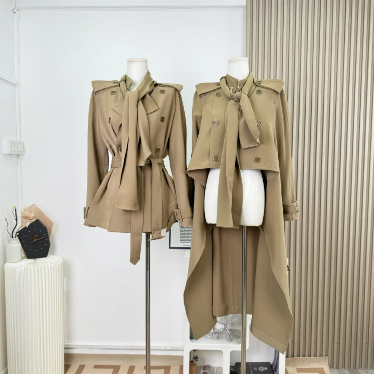 

KWTX 2025 новый женский плащ, однотонный, с поясом, двубортный воротник с лацканами, повседневная осенне-осенняя верхняя одежда высокого качества