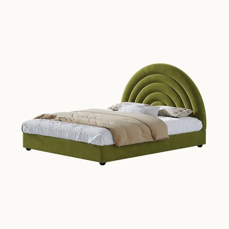 

light luxury fabric solid wood children's bed simple French flush edge master bedroom double bed creative lollipop soft bag bed