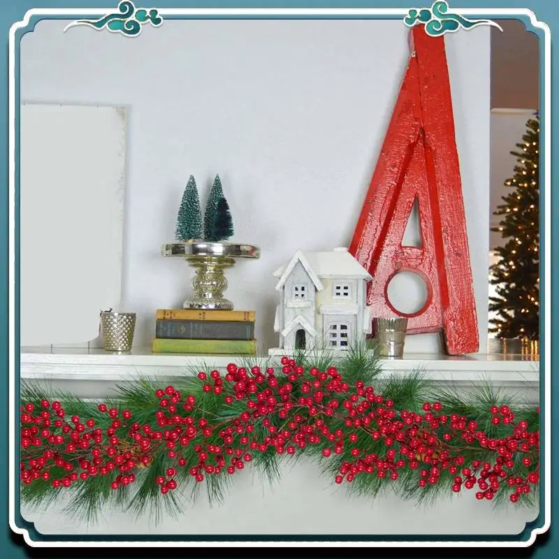 

A67K-3Pcs 6,39FT Рождественская гирлянда с красными ягодами, гибкая искусственная ягодная гирлянда для украшения камина