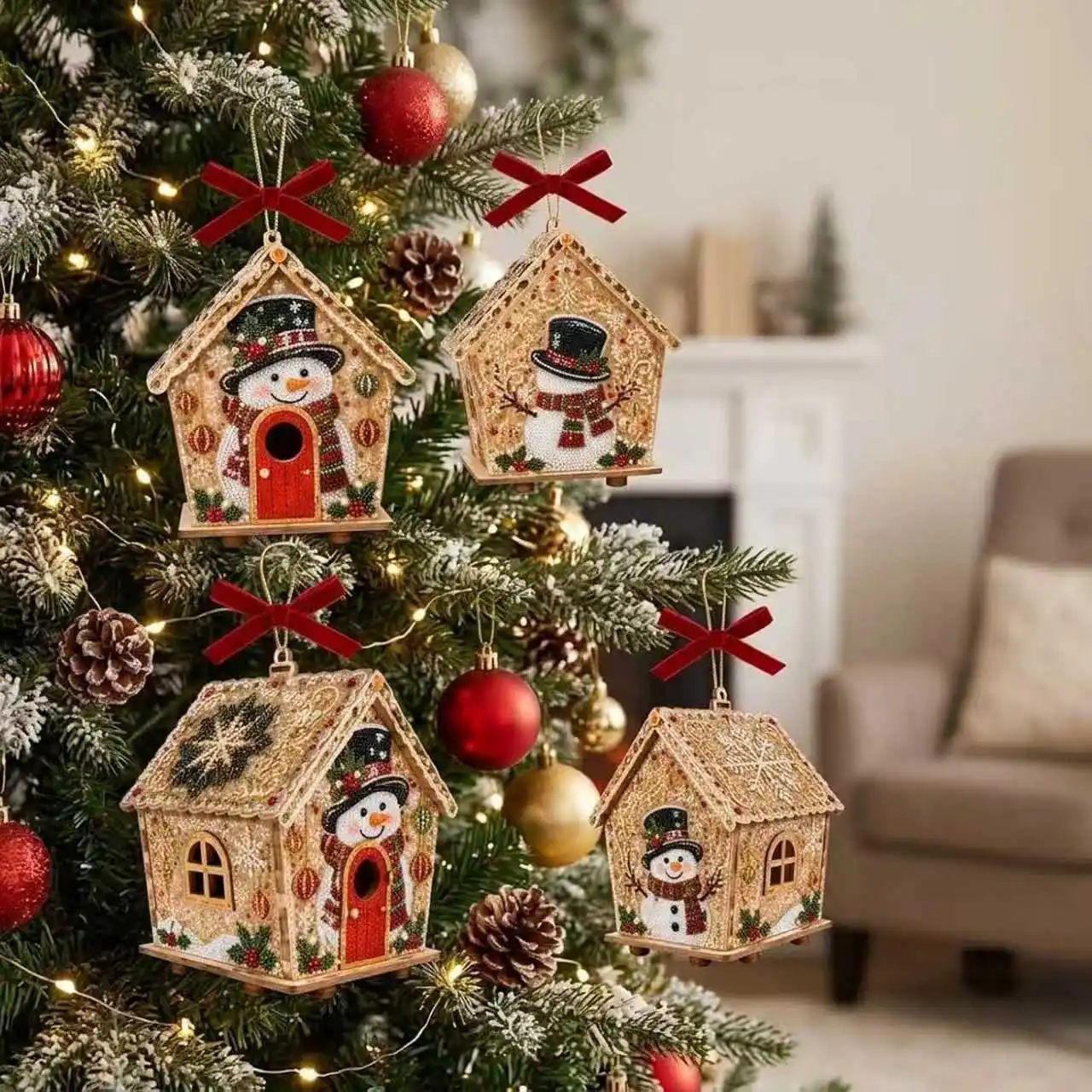 3D-Diamantmalerei Weihnachtshütte-Set, DIY-Handarbeit, Kristall-Strass-Haus, Bastelartikel, festliches Weihnachtsschmuck-Geschenk für Kinder und Erwachsene – Detail 10