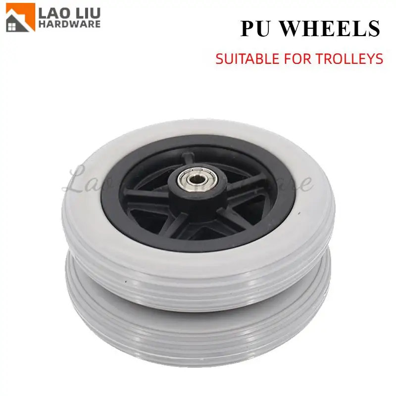 Ruota in PU da 6 pollici nero grigioRuote in gomma liscia flessibile per carichi pesanti Ruota anteriore Ruota solida Sostituzione sedia a rotelle