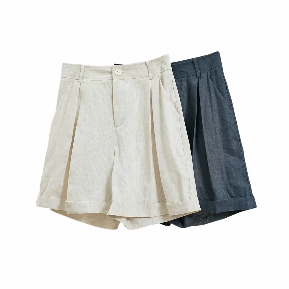 2025 New Korean Version Summer Women's Casual Solid High Waist Loose Wide Leg Shorts Wide Legs Loose Look Slim Casual
