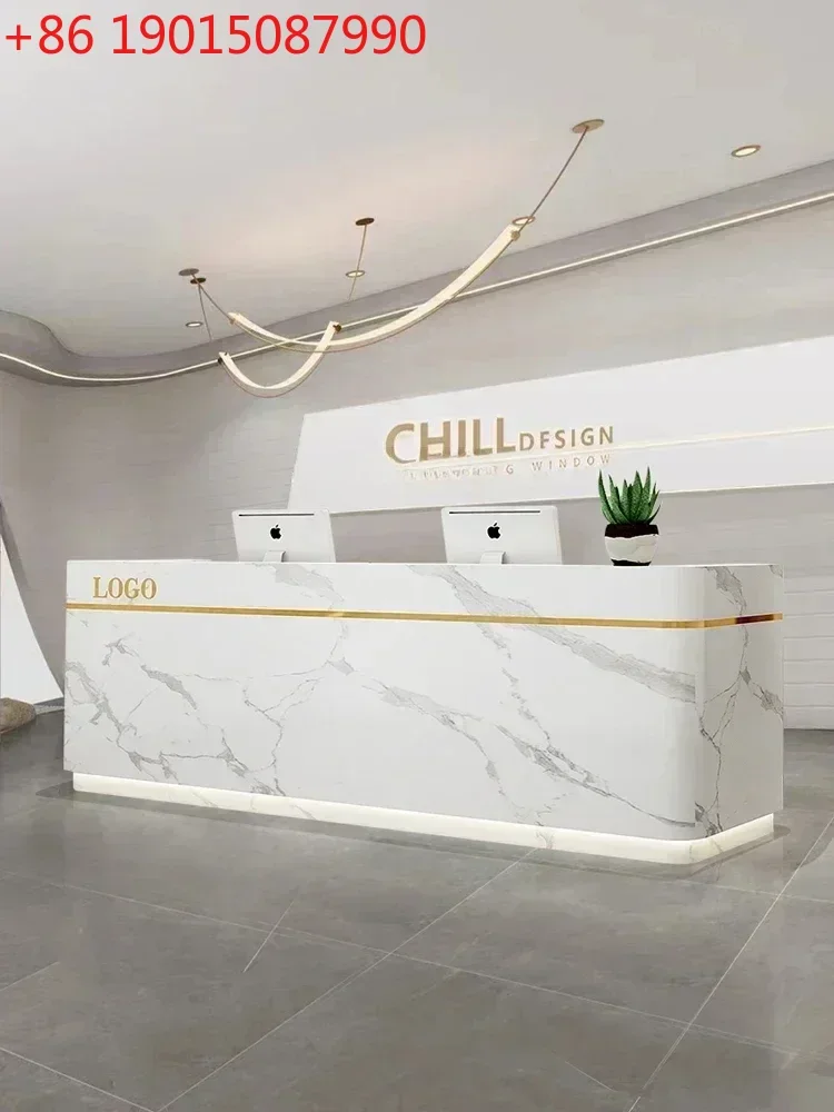 cqyBeauty  Cashier Desk Paint Marbling Front Desk Light Luxury Solid Wood Clothing Store Reception Desk
