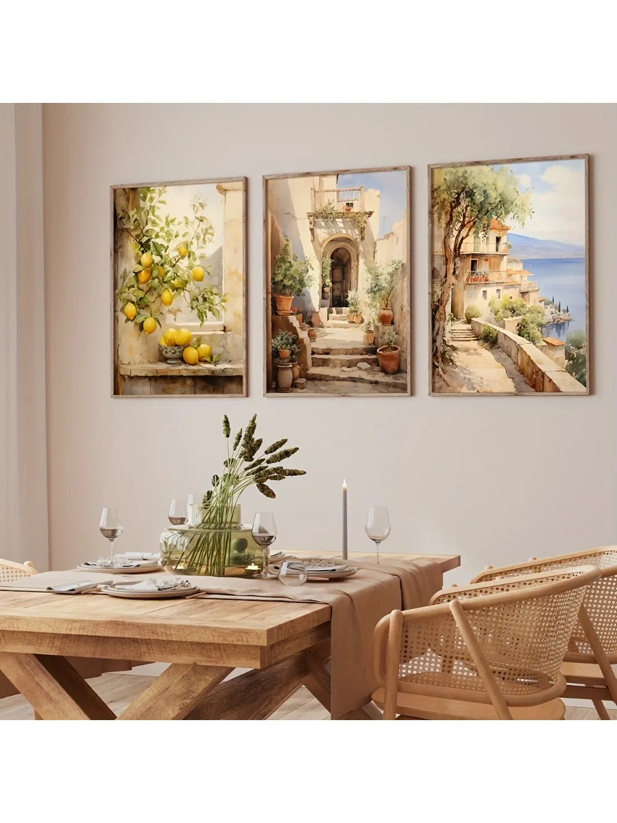 1/3 pièces paysage méditerranéen impressions sur toile affiche italie Vintage citron Art botanique imprime mur Art décor à la maison Art affiche