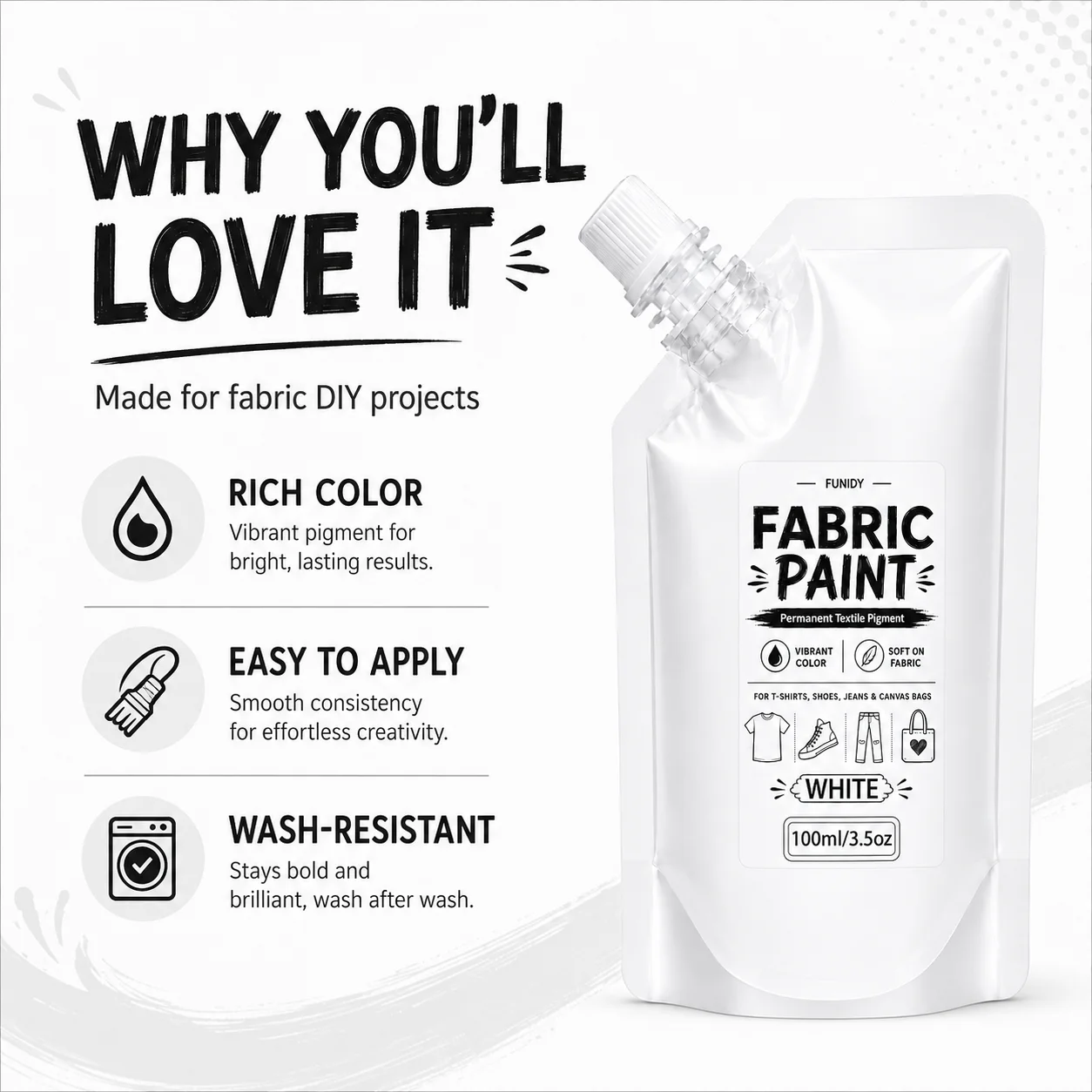 Weißes Stoffmalset, permanente Stofffarbe für Kleidung, Möbel, Polster, Schuhe & Taschen