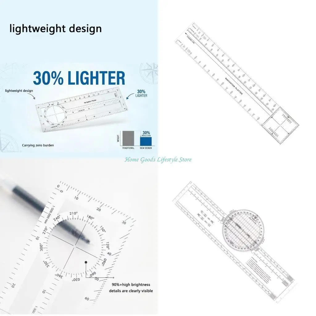 E74E Lightweight Plastic Navigation Plotting Ruler For Flight And Marine Applications