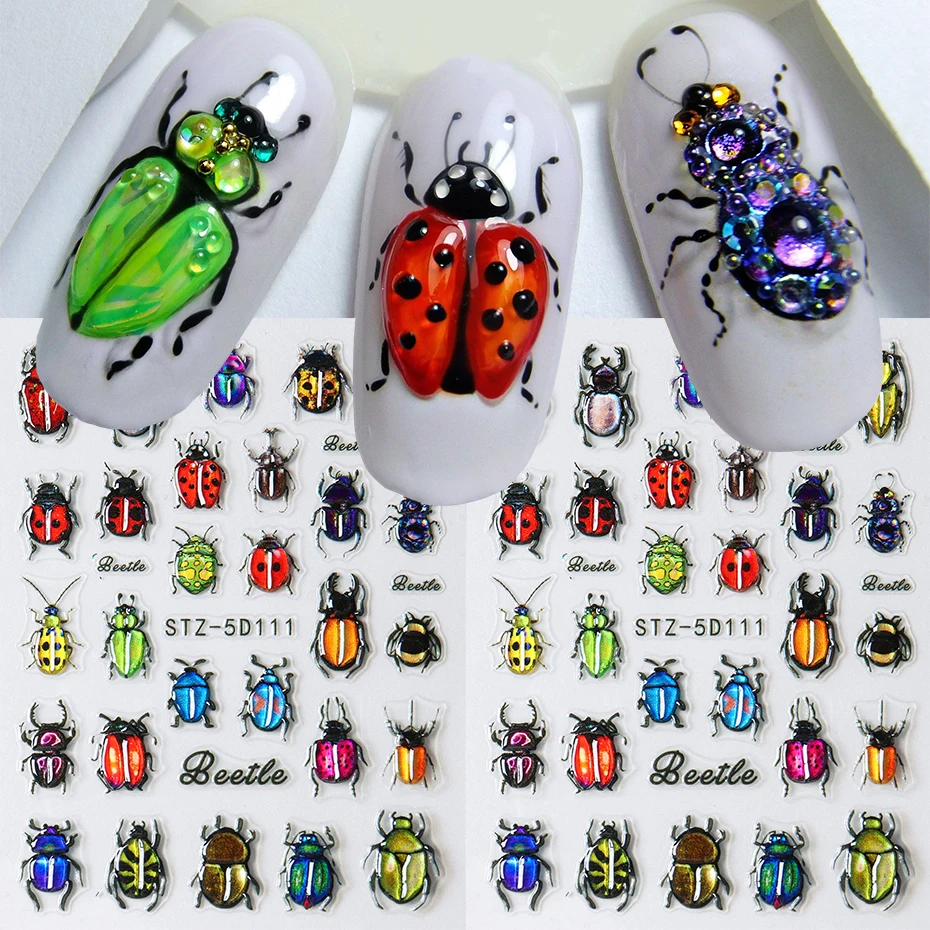 5D Beetle Coccinella Nail Art Decalcomanie Cartoon Insert Jelly Nail Adesivi autoadesivi Manicure Decorazioni 3D Forniture per unghie