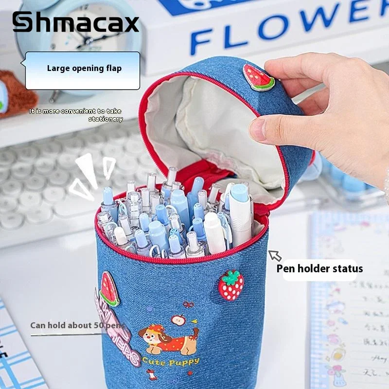かわいいソーセージ犬ラウンドバレルペンバッグ多機能文具ケースかわいいハンドヘルド収納袋学生学用品