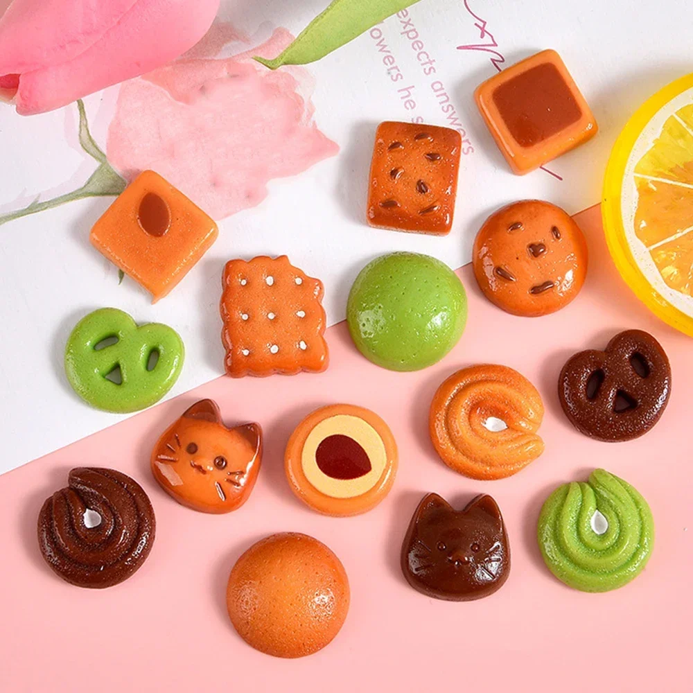 10PCS Baked Biscuits Series Miniature Flat Back Resin Cabochons For Hairpin Scrapbooking DIY Home Decor Craft Accessories