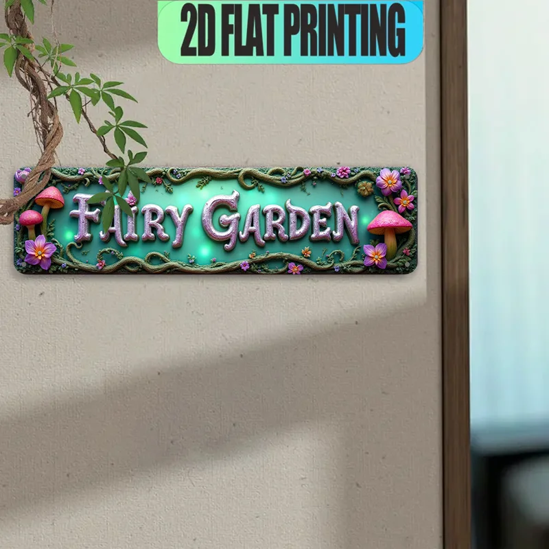 2D Flat, Multifunctional English Aluminum Sign, Mushroom Flower Vine Letter Design with Green Background